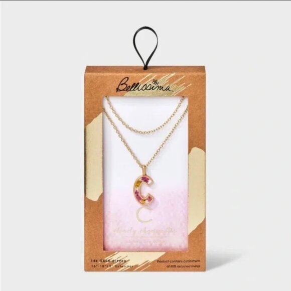 Bella Uno Bellissima 14K Gold Dipped Pressed Initial Multi-Strand Necklace C - Picture 1 of 3